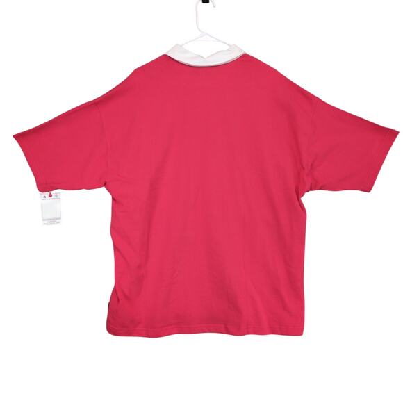 NWT Champion Men's L Logo Rugby Polo Shirt, Red White, Oversized Baggy Retro - Picture 3 of 6